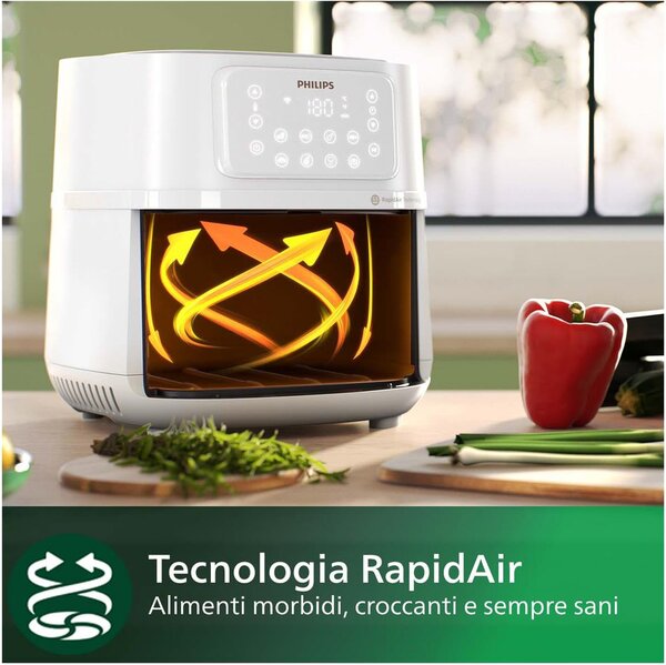 Philips Friggitrice ad Aria Airfryer Multifunzione Capacit 7.2 Litri Potenza 2000 Watt Rapid Air con Termostato Regolabile e Timer colore Bianco -