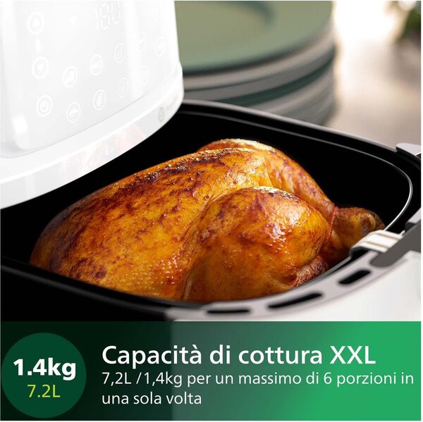 Philips Friggitrice ad Aria Airfryer Multifunzione Capacit 7.2 Litri Potenza 2000 Watt Rapid Air con Termostato Regolabile e Timer colore Bianco -