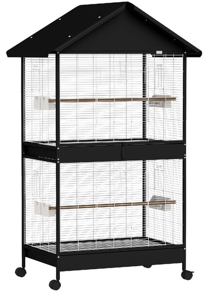 AllMyPets Gabbia per Uccelli Grande con Ruote Vassoio Estraibile Posatoi Tetto Pappagalli Canarini colore Nero