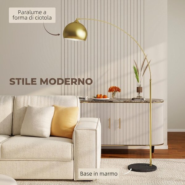 DecHome Lampada da Terra Moderna ad Arco con Asta Regolabile e Interruttore a Pedale Attacco E27 colore Oro