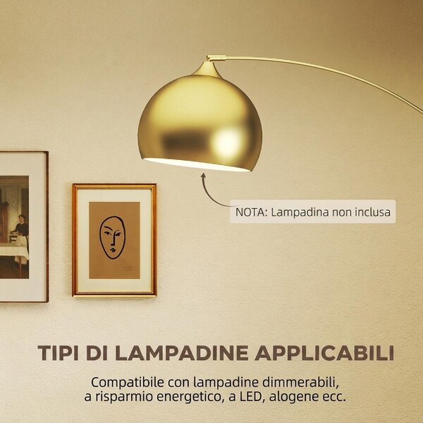DecHome Lampada da Terra Moderna ad Arco con Asta Regolabile e Interruttore a Pedale Attacco E27 colore Oro