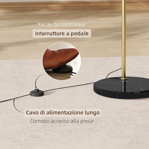 DecHome Lampada da Terra Moderna ad Arco con Asta Regolabile e Interruttore a Pedale Attacco E27 colore Oro