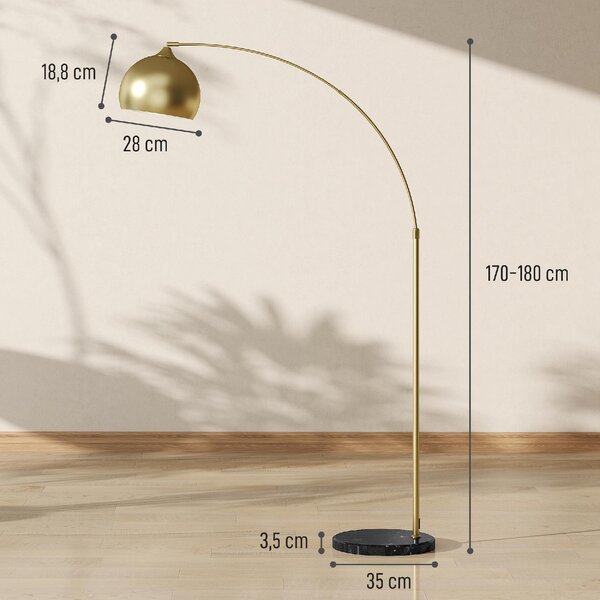 DecHome Lampada da Terra Moderna ad Arco con Asta Regolabile e Interruttore a Pedale Attacco E27 colore Oro