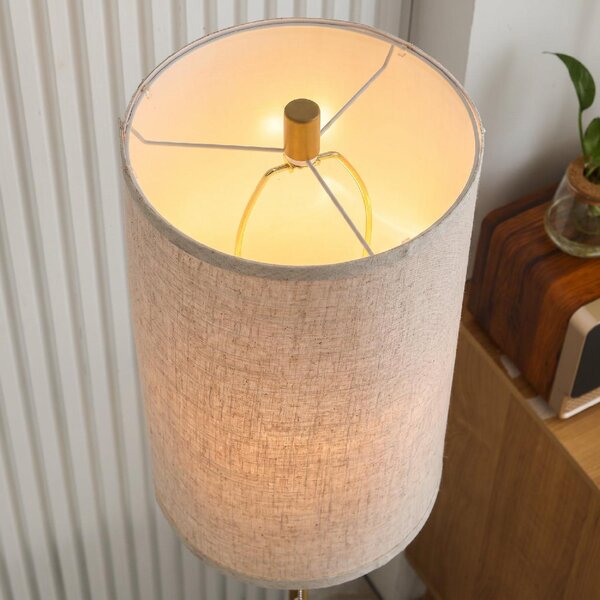 DecHome Lampada da Terra Moderna con Interruttore a Catena Paralume in Lino e Base in Acciaio Attacco E27 colore Oro/Crema
