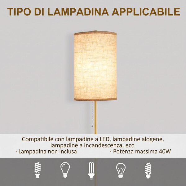 DecHome Lampada da Terra Moderna con Interruttore a Catena Paralume in Lino e Base in Acciaio Attacco E27 colore Oro/Crema