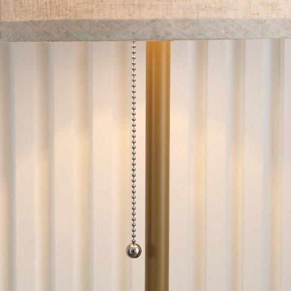 DecHome Lampada da Terra Moderna con Interruttore a Catena Paralume in Lino e Base in Acciaio Attacco E27 colore Oro/Crema