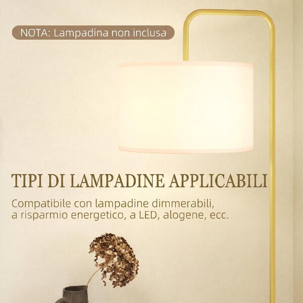 DecHome Lampada da Terra Moderna con Paralume in Tessuto effetto Lino e Acciaio con Interruttore a Pedale colore Oro