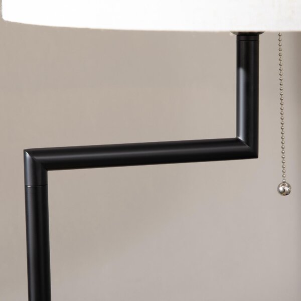 DecHome Lampada da Terra Moderna con Mensola Integrata in Bamb Paralume in Tessuto effetto Lino Base in Acciaio colore Nero/Beige