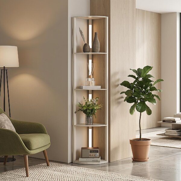 DecHome Lampada da Terra Moderna con 4 Ripiani Luce LED Regolabile su 3 Livelli 4 Ripiani 41x29.5x163.5 cm colore Rovere