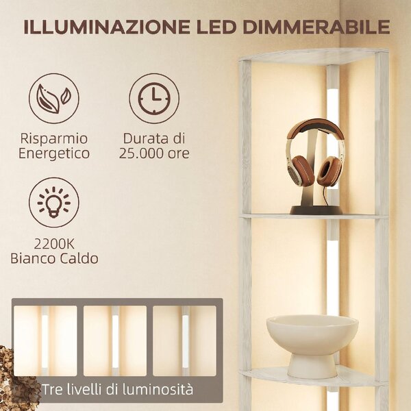 DecHome Lampada da Terra Moderna con 4 Ripiani Luce LED Regolabile su 3 Livelli 4 Ripiani 41x29.5x163.5 cm colore Rovere