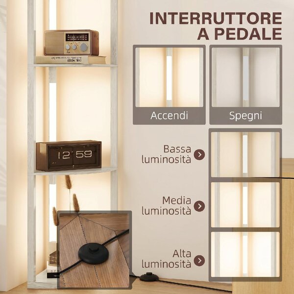 DecHome Lampada da Terra Moderna con 4 Ripiani Luce LED Regolabile su 3 Livelli 4 Ripiani 41x29.5x163.5 cm colore Rovere