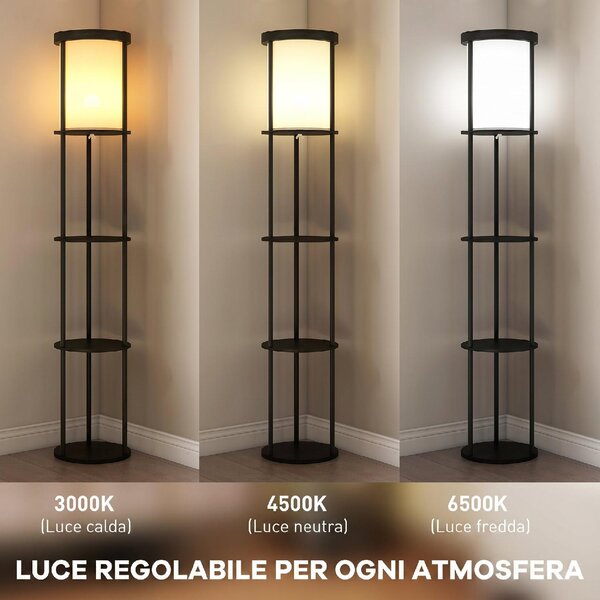DecHome Lampada da Terra Moderna con Ripiani Rotondi Paralume in Tessuto Interruttore a Pedale e Telecomando colore Nero