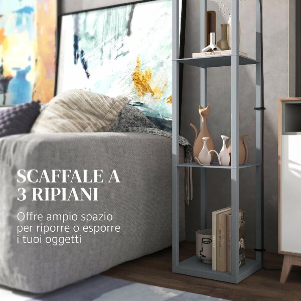 DecHome Lampada da Terra Moderna Salvaspazio con 3 Ripiani Attacco E27 per Salotto e Soggiorno colore Grigio Chiaro