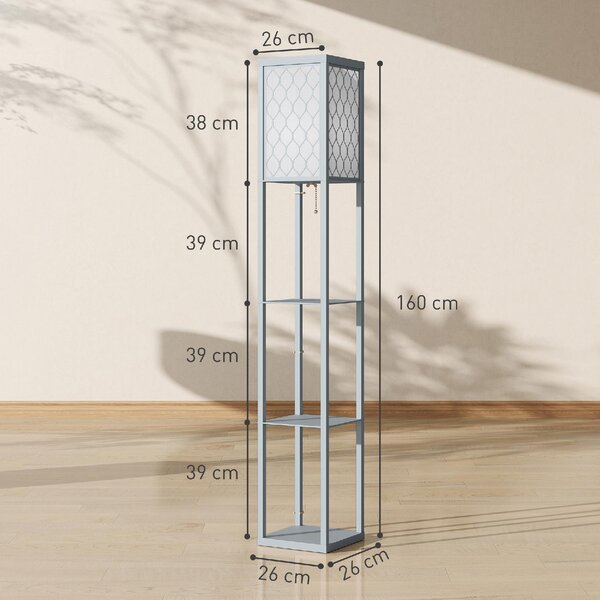 DecHome Lampada da Terra Moderna Salvaspazio con 3 Ripiani Attacco E27 per Salotto e Soggiorno colore Grigio Chiaro