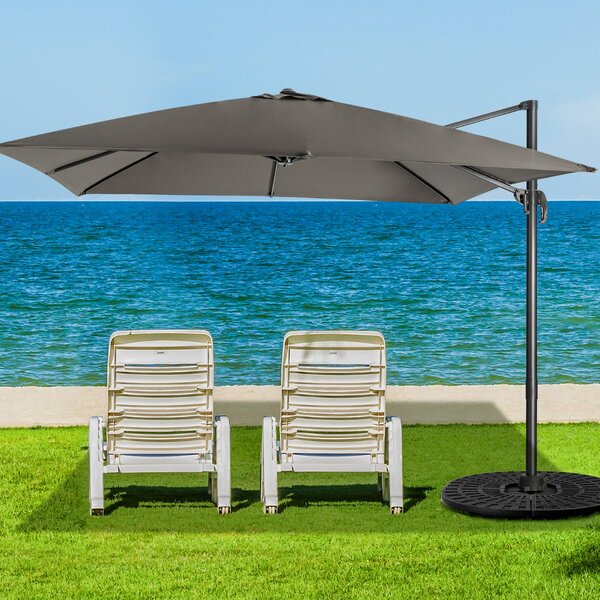 Costway Ombrellone 300 cm per cortile con 3 inclinazioni e rotazione a 360°, Ombrellone da esterno con 8 stecche Grigio