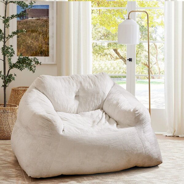 Costway Divano pigro di peluche con rivestimento in velluto morbido, Divano da pavimento imbottito per soggiorno Beige
