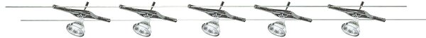 Plafoniera Contemp Cavo Acciaio Cromo Policarbonato Argento 5 Luci Gu5.3 5X5W