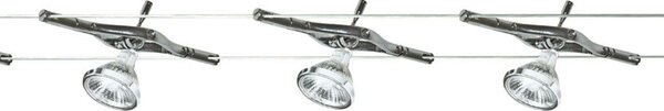 Plafoniera Contemp Cavo Acciaio Cromo Policarbonato Argento 5 Luci Gu5.3 5X5W