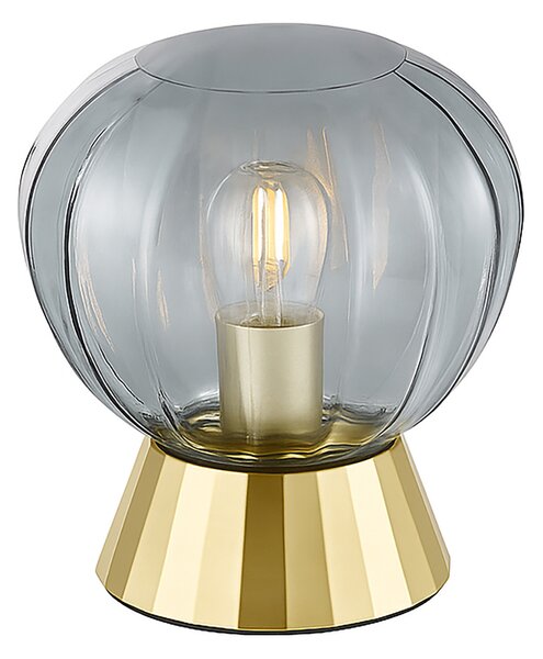 Lampada Da Tavolo Moderna Sydney Base Oro E Sfera In Vetro Fumé 1 Luce E14