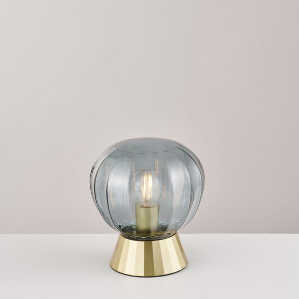 Lampada Da Tavolo Moderna Sydney Base Oro E Sfera In Vetro Fumé 1 Luce E14
