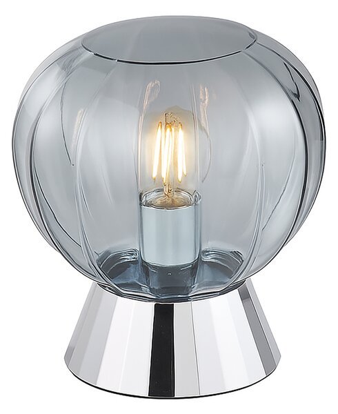 Lampada Da Tavolo Moderna Sydney Base Cromata E Sfera In Vetro Fumé 1 Luce E14