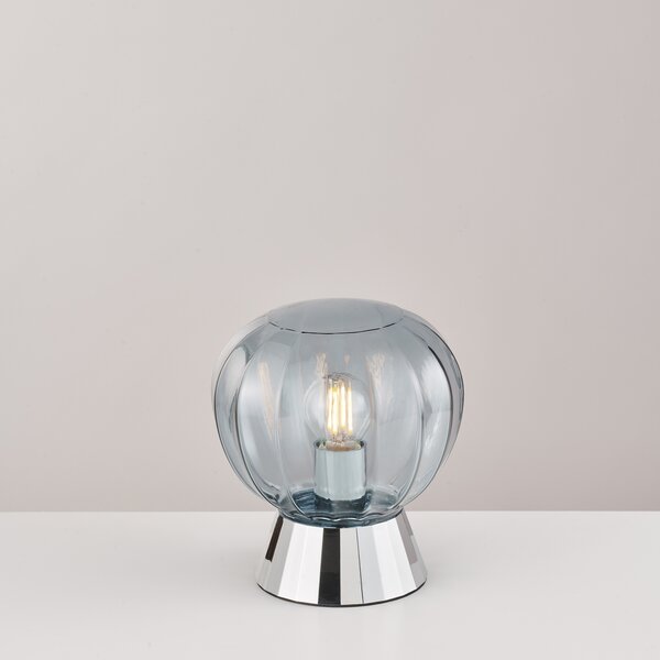 Lampada Da Tavolo Moderna Sydney Base Cromata E Sfera In Vetro Fumé 1 Luce E14