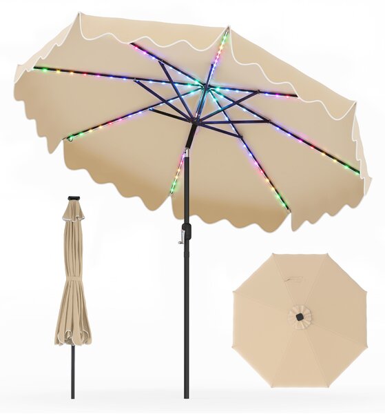 Costway Ombrellone da giardino con luci led 8 costole palo in metallo parte superiore ventilata, Ombrellone da esterno inclinabile 30° Beige