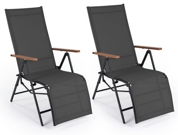 Costway 2 Sedia da giardino reclinabile con schienale regolabile a 6 posizioni e tessuto traspirante, Lettino prendisole pieghevole portata 150 kg Nero