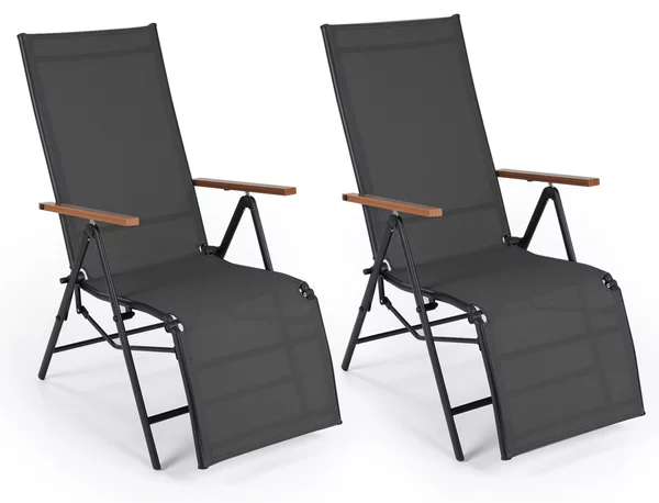 Costway 2 Sedia da giardino reclinabile con schienale regolabile a 6 posizioni e tessuto traspirante, Lettino prendisole pieghevole portata 150 kg Nero