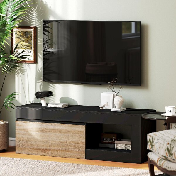DecHome Mobile TV Moderno 2 Ante 1 Vano a Giorno Dimensioni 140x40x48 cm colore Nero/Legno