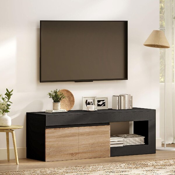 DecHome Mobile TV Moderno 2 Ante 1 Vano a Giorno Dimensioni 140x40x48 cm colore Nero/Legno