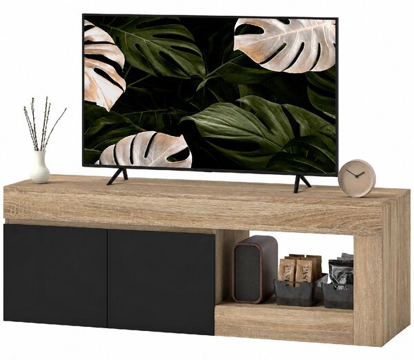 DecHome Mobile TV Moderno 2 Ante 1 Vano a Giorno Dimensioni 140x40x48 cm colore Nero/Legno