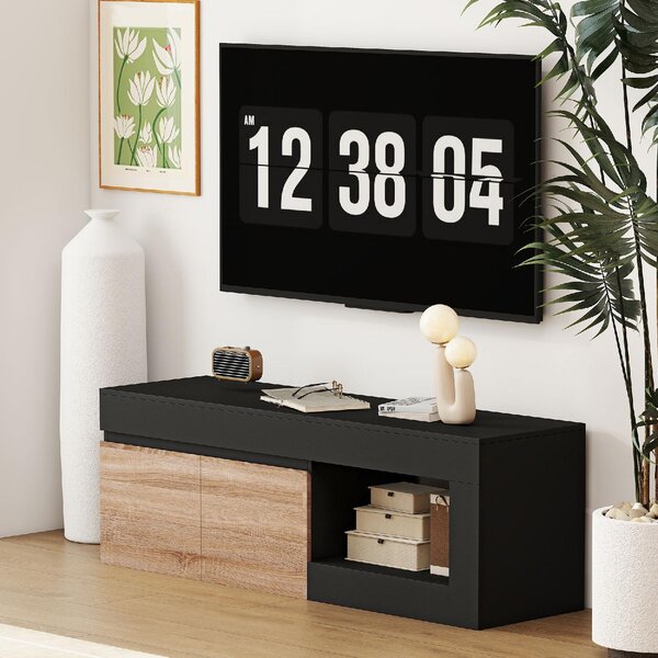 DecHome Mobile TV Moderno 2 Ante 1 Vano a Giorno Dimensioni 140x40x48 cm colore Nero/Legno