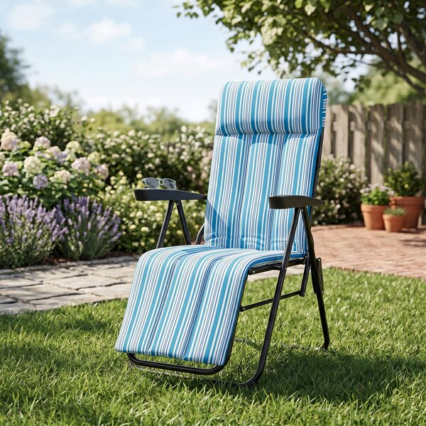 Costway Sedia a sdraio reclinabile da giardino con cuscino morbido e braccioli curvi, Lettino prendisole pieghevole e portatile regolabile in 6 posizioni