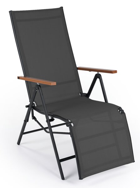 Costway 1 Sedia da giardino reclinabile con schienale regolabile a 6 posizioni e tessuto traspirante, Lettino prendisole pieghevole portata 150 kg Nero