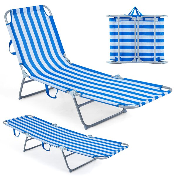 Costway Lettino prendisole pieghevole con schienale e poggiapiedi regolabili in 4 posizioni, Sdraio reclinabile da spiaggia portata 150 kg Blu