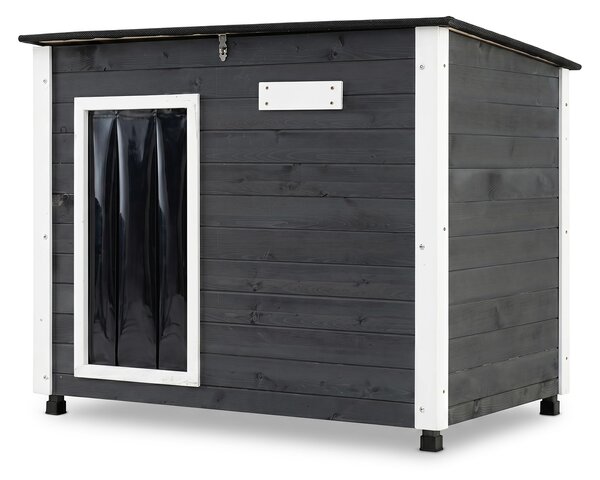 Costway Casetta per cani e gatti con tetto inclinato apribile porta in pvc e piedini antiscivolo, Cuccia per animali domestici in legno