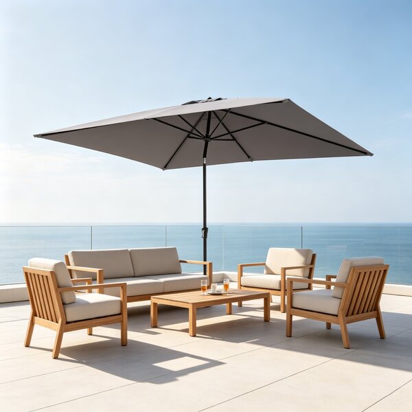 Costway Ombrellone inclinabile da giardino 3 x 2 m, Ombrellone rettangolare con 6 stecche palo metallico e sfiato antivento Grigio