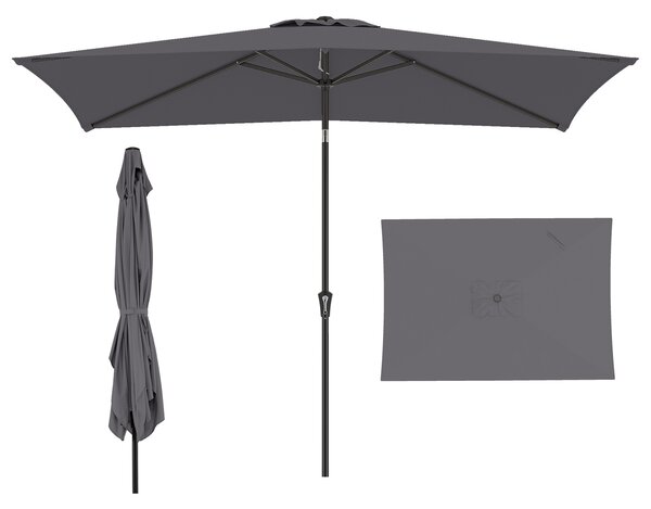 Costway Ombrellone inclinabile da giardino 3 x 2 m, Ombrellone rettangolare con 6 stecche palo metallico e sfiato antivento Grigio