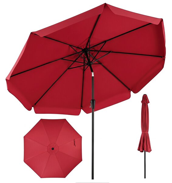 Costway Ombrellone da giardino con 8 costole palo in metallo parte superiore ventilata, Ombrellone da esterno inclinabile 30° Rosso