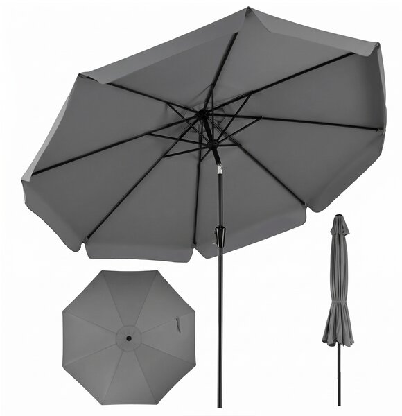 Costway Ombrellone da giardino con 8 costole palo in metallo parte superiore ventilata, Ombrellone da esterno inclinabile 30° Grigio