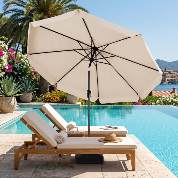 Costway Ombrellone da giardino con 8 costole palo in metallo parte superiore ventilata, Ombrellone da esterno inclinabile 30° Beige