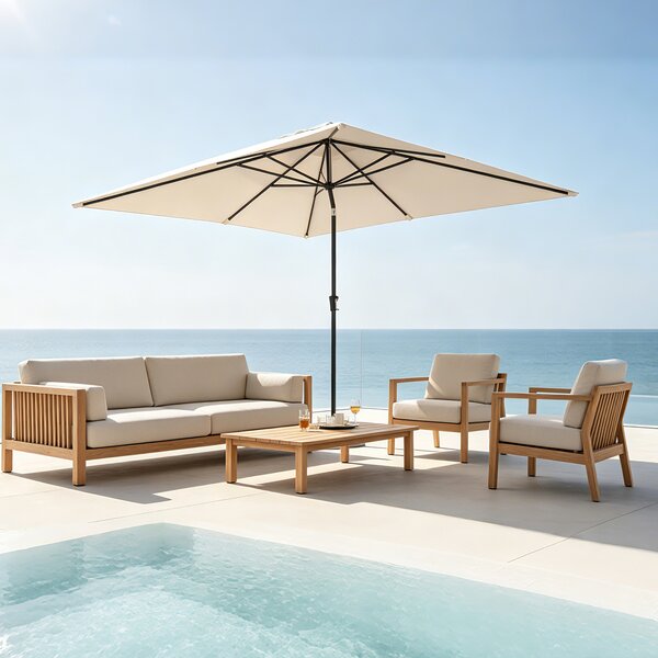 Costway Ombrellone inclinabile da giardino 3 x 2 m, Ombrellone rettangolare con 6 stecche palo metallico e sfiato antivento Beige