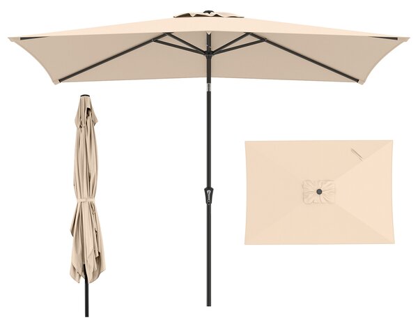 Costway Ombrellone inclinabile da giardino 3 x 2 m, Ombrellone rettangolare con 6 stecche palo metallico e sfiato antivento Beige