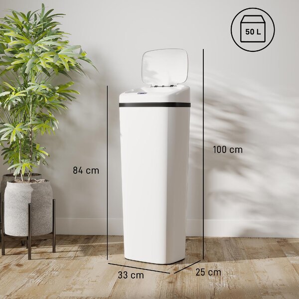 DecHome Pattumiera con Sensore a Infrarossi con 2 Modalit di Apertura 50 Litri Superficie Anti-impronte colore Bianco