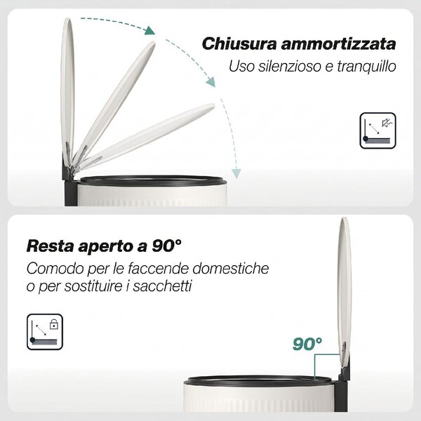 DecHome Pattumiera con Coperchio a Chiusura Morbida 30 Litri in Metallo e PP colore Crema