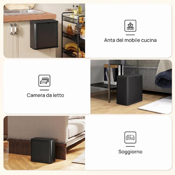 DecHome Pattumiera con Coperchio in Acciaio Inox e Secchio Interno Rimovibile 8 Litri 29.7x17.4x30 cm colore Nero