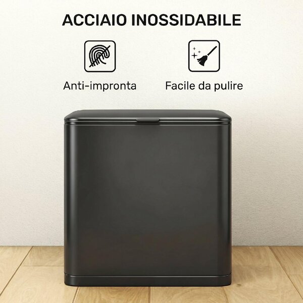 DecHome Pattumiera con Coperchio in Acciaio Inox e Secchio Interno Rimovibile 8 Litri 29.7x17.4x30 cm colore Nero