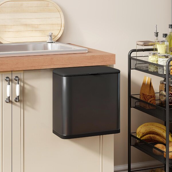 DecHome Pattumiera con Coperchio in Acciaio Inox e Secchio Interno Rimovibile 8 Litri 29.7x17.4x30 cm colore Nero