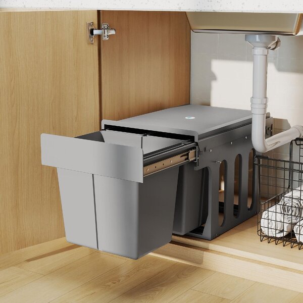 DecHome Pattumiera Sottolavello Estraibile per Mobili con 3 Secchi Rimovibili e Piano Superiore 31 Litri colore Grigio Chiaro